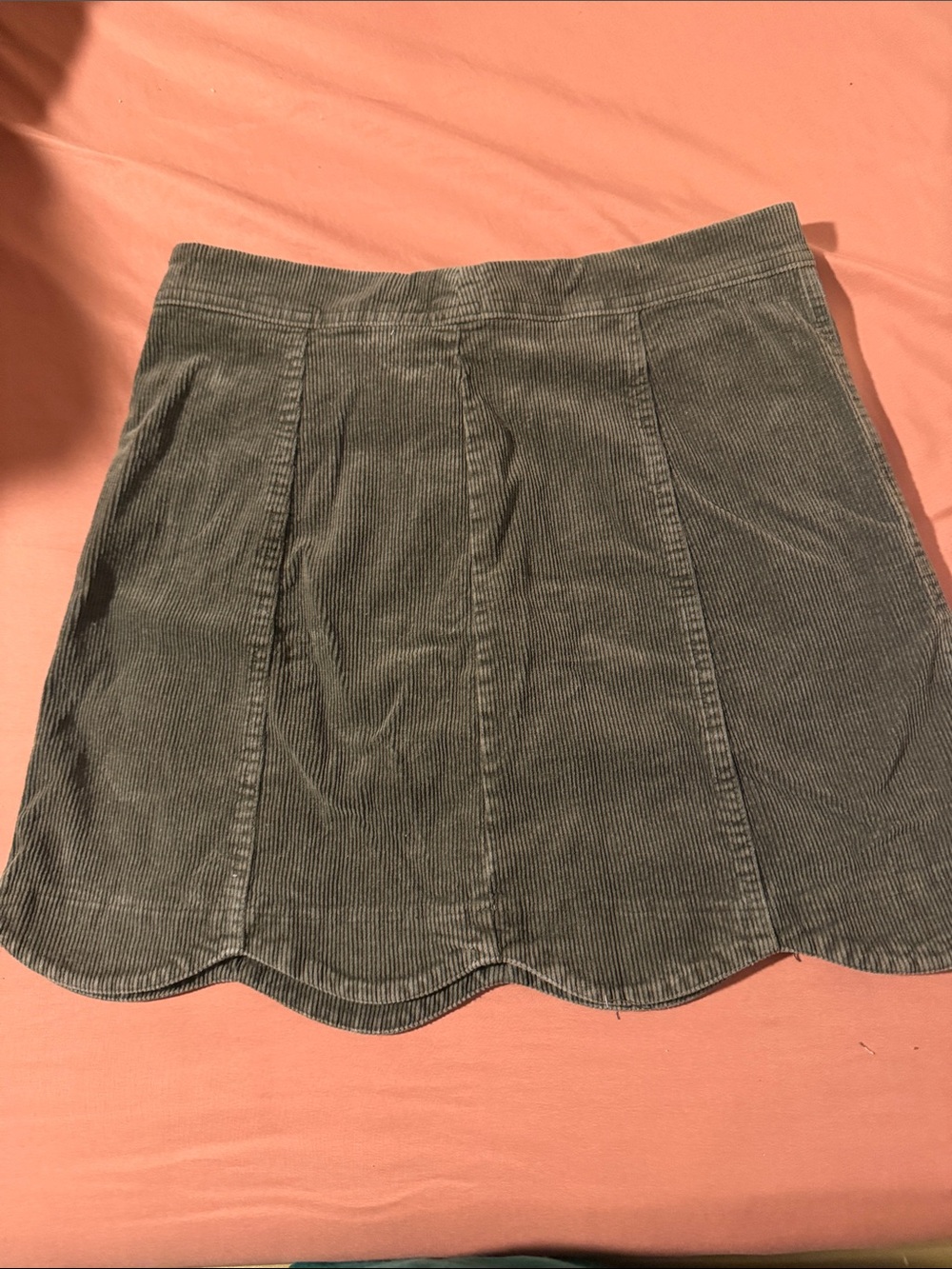 Altar'd State Olive Scalloped Corduroy Mini Skirt